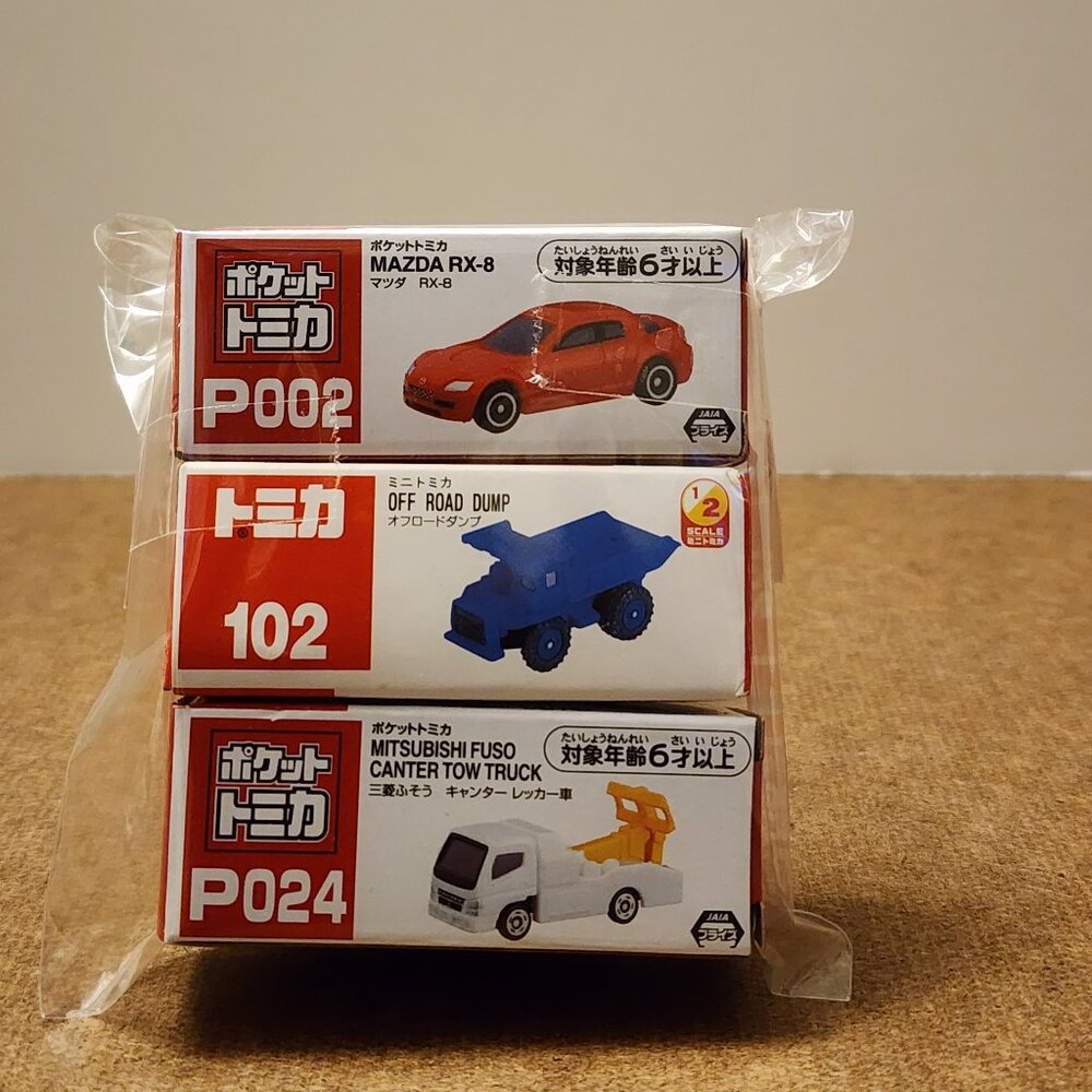 New Tomica 1:87 Toy Car Mazda RX-8, Off Road Dump, Mitsubishi Tow Truck Japan